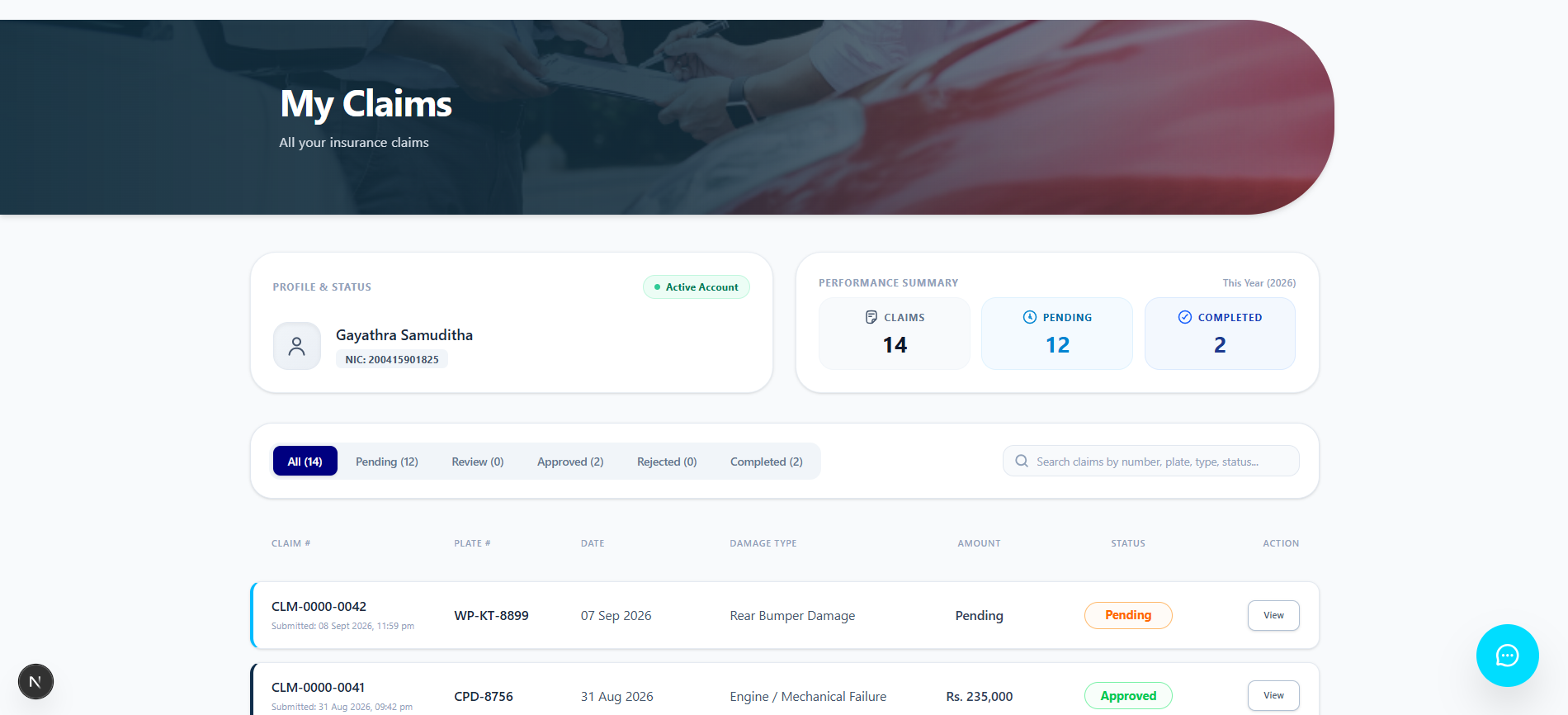 Interactive Claims Tracker & Filtering