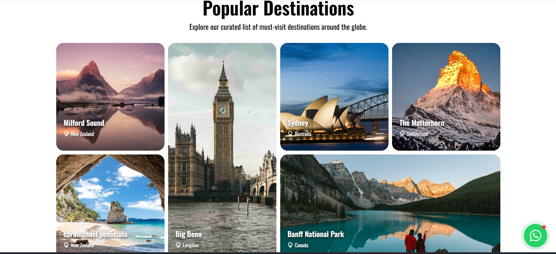 Curated Popular Destinations Grid